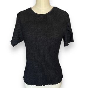 Vintage Express Tricot 90s Y2K Boucle Stretch Black Short Sleeve Shirt Small